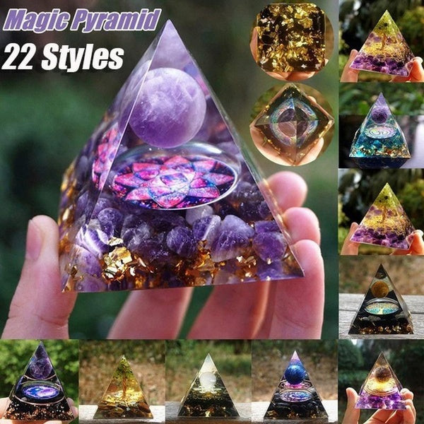 22 Styles Magic Pyramid Art Amethyst Crystal Sphere With Blue Quartz Natural Cristal Stone Orgonite Energy Healing Reiki Yoga Meditation Tool Home De