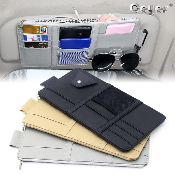 Ceyes Car Sun Visor Organizer, Sunglass Holder for Car, Auto Interior Accessories Pocket Organizer, Truck SUV Storage Pouch Holder with Multi-Pocket
