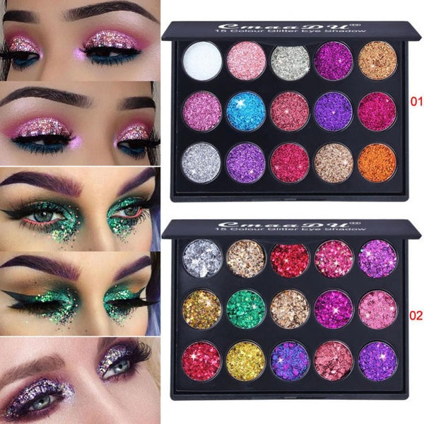 Health & Beauty TEAYASON 15 Color Diamond Sequins Eyeshadow Tray Glitter Powder High-gloss Eye Shadow Stage Makeup Sequins Makeup Disk