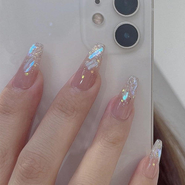 Fake Nails Art Trendy Coffin Fake Nails with Rose Design Detachable Ballerina Glitter Fake Nail Press On Nails Full Cover Nail Tips