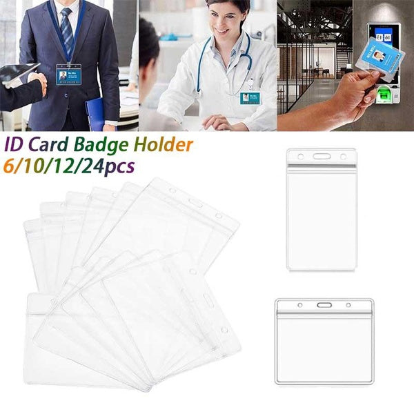 6-10-12-24pcs PVC Clear ID Card Holder Name Tags Badge Holders with Waterproof Resealable Zip