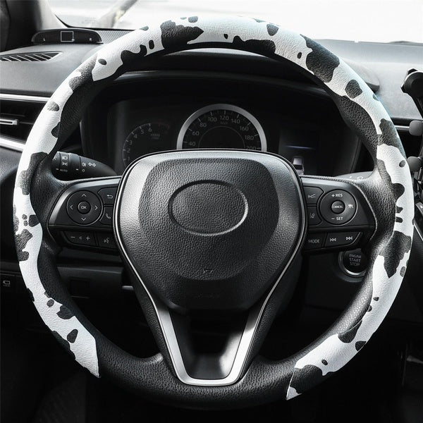 Cow Print PVC Steering Wheel Cover Universal O-D Shape 38cm 15Inch Anti-Slip Breathable for Car Truck SUV