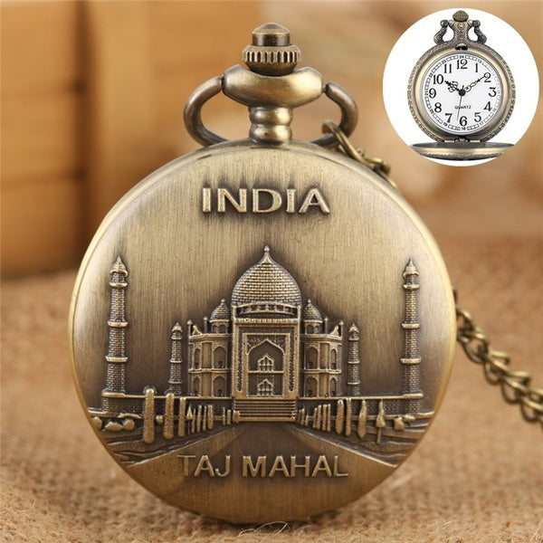 Reto inde Taj Mahal affichage Bronze hommes femmes Quartz montre de poche collier pendentif chaîne meilleur Souvenir cadeau