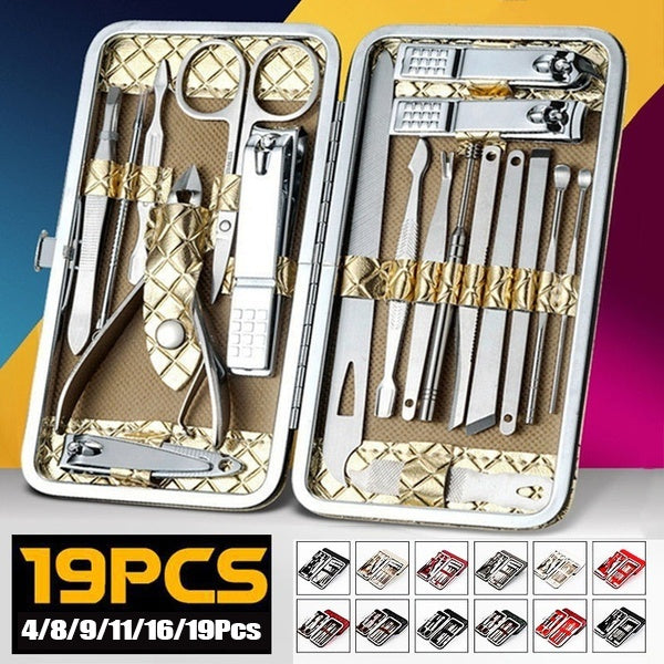 4-19 Pcs Manicure Nail Clippers Set Professional Nail Scissors Pedicure Scissors Stainless Steel Household Portable Manicure