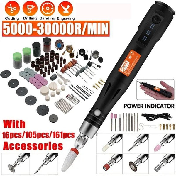 Hot Handheld mini Electric Grinder Drill Engraving Pen Polishing Machine with 161pcs - 105pcs-16pcs rotating tool accessories DIY set 5000-30000R-min