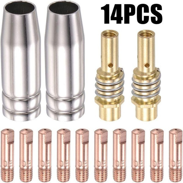Kit d'accessoires pour torche de soudage MIG 14 pièces, buse de contact conductrice de 0,8 mm, bielle 15AK consommables