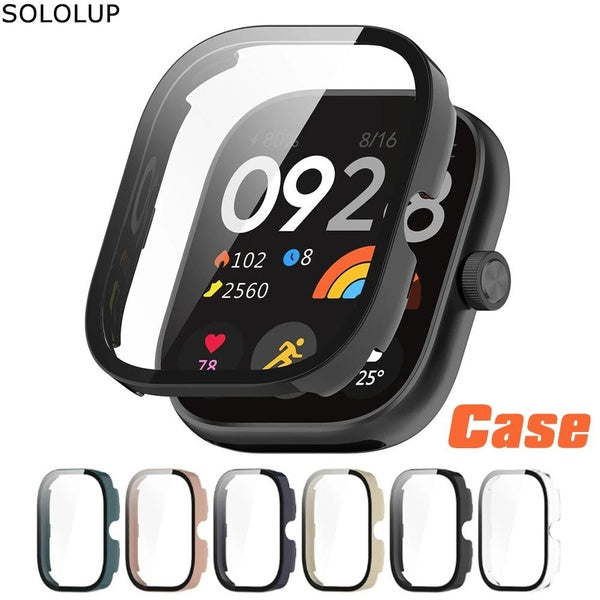 SOLOLUP Tempered Glass+Case for Xiaomi Redmi Watch 4 Accessories，Screen Protector All Around 9H Hard PC Bumper for Redmi Watch4 Cover（1 Pcs）