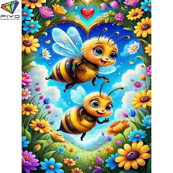 FIYO Little Bee DIY 5D Diamond Painting Full Drill with Number Kits Home and Kitchen Fashion Mosaic Diamond Painting Canvas Wall Decoration Gift Craf