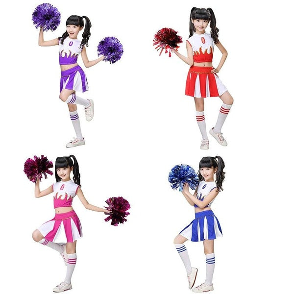 Girls Cheerleader Uniform Outfit Kids Cheerleading Costume With Pom-poms Socks Halloween Costume