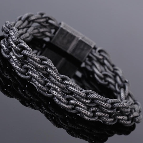 12MM Wide Double Layer Link Chain Men Bracelet Male In Black Plated Stainless Steel Retro Metal Hand Band Friendship Jewellery Accessories