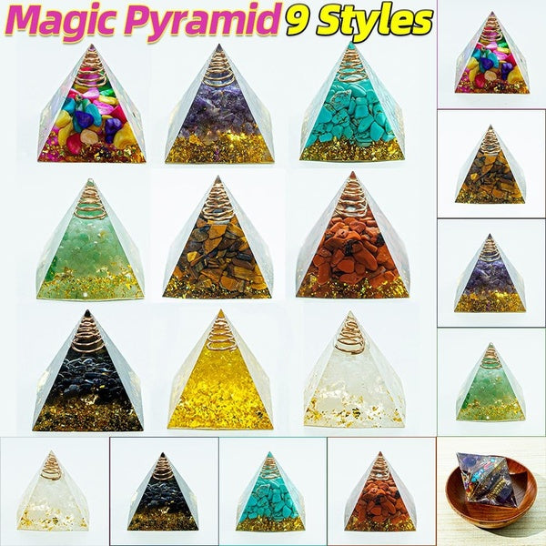 9 Styles Magic Pyramid Art Amethyst Energy Pyramid Reiki Natural Crystal Sphere Constellation Chakra Resin Quartz Cristal Stone Energy Healing Yoga M