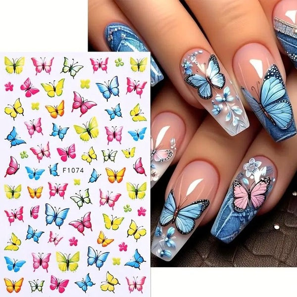 New Autumn Flowers Nail Stickers Self-adhesive Maple Leaf Petals Nail Decal Colorful Butterfly Stickers For Nails Press On Nails