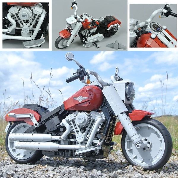 1037PCS MOTO Motorcycle Fat Boy Vehicle Set Model Building Blocks Bricks Toys For Children