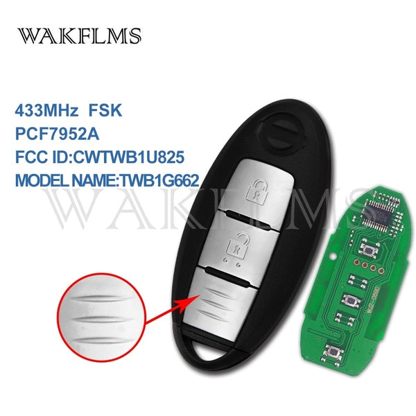 2 Button Smart Remote Key 433MHz Fob for Nissan Micra Juke Note Leaf Cube 2009 2012 2013-2016 PCF7952A Chip CWTWB1U825 TWB1G662