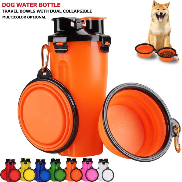 2 In 1 Pet Dog Cat Travel Water Bottle Collapsible Bowls Food Container with Collapse Bowls Outdoor Portable Water Bowls for Walking,Traveling,Campin