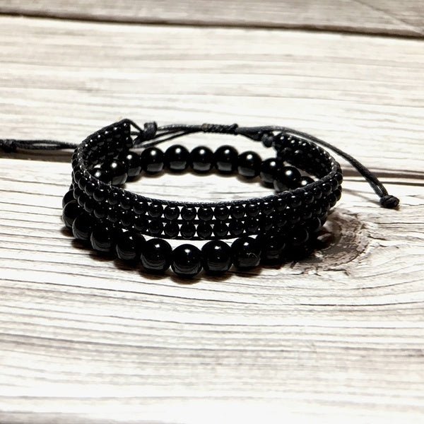 Fashion Handmade Obsidian Bracelet Set Charms Black Natural Stone Beads Braclets Sets For Men Wristband Jewelry Homme Bileklik