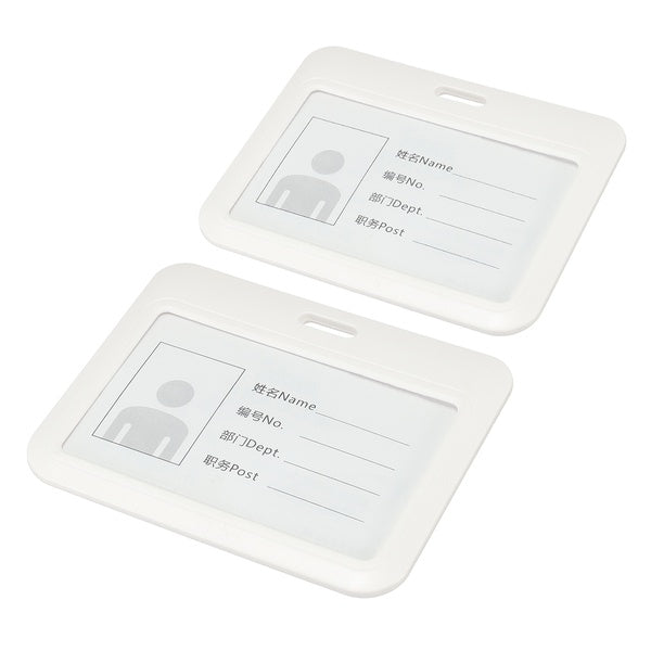 ID Badge Holders, 3.1x3.9 Inch Horizontal Name Tags ABS Slide Cover Waterproof, White Pack of 2