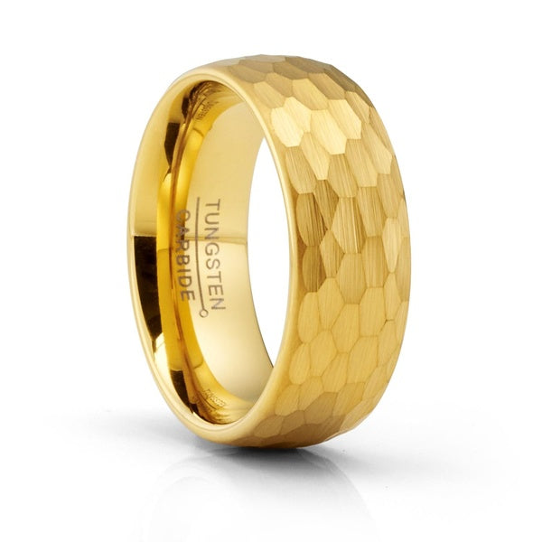 Bague de promesse de mariage en tungstène doré pour homme, finition martelée, ajustement confortable, 8 mm