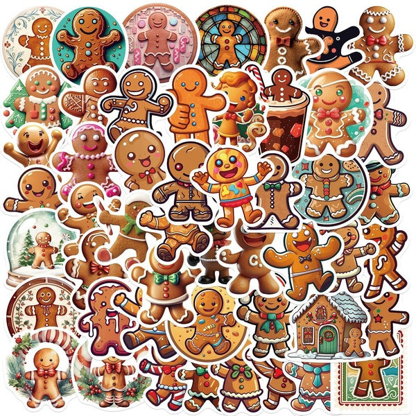10-50PCS Cartoon Gingerbread Man Stickers Christmas Gift Fairy Tale Graffiti Stickers for DIY Luggage Laptop Skateboard Motorcycle Bicycle Stickers