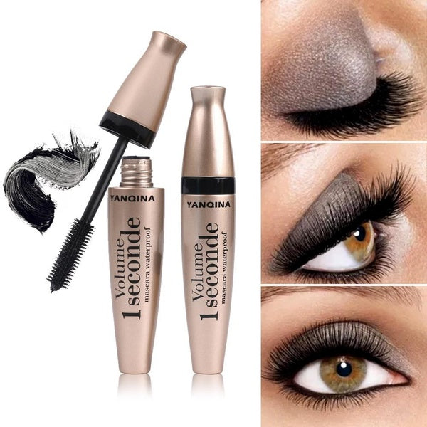 Mascara 3D Waterproof Fibre Liquide Cils Noirs Brosse Recourbante Extension Maquillage Yeux Longue Tenue