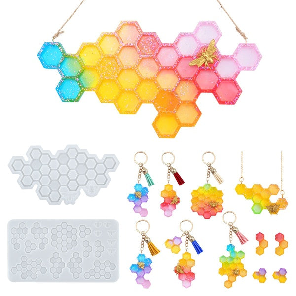 DIY Bee Pendants Honeycomb Door Plate Hanging Ornaments Resin Molds Silicone Moulds for Resin Epoxy Handmade Home Decorations Hanging Keychain Craft