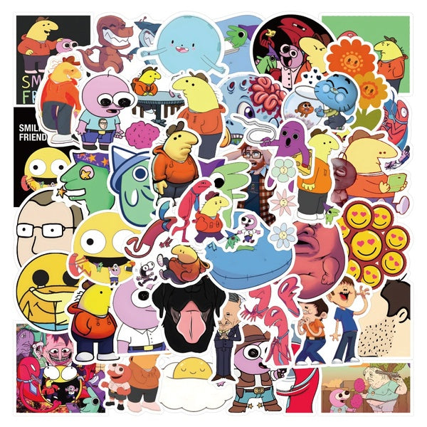 15-50PCS Smiling Friends cartoon animation PVC waterproof stickers guitar refrigerator luggage helmet car notebook graffiti stickers