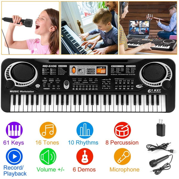 61 Keys Digital Music Electronic Keyboard Electric Piano Musical Instrument Kids Learning Keyboard w- Microphone For Beginners Kids Girls Boys Adults
