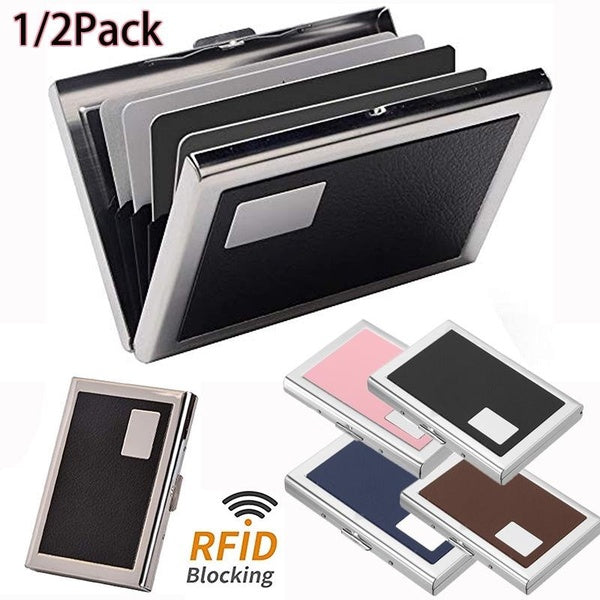 Qualité en acier inoxydable et cuir PU porte-cartes de crédit hommes mince anti-protéger voyage porte-cartes d'identité femmes Rfid portefeuille étui