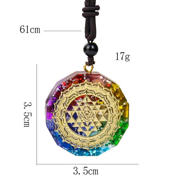 Amulet Yantra Meditation Orgonite Healing Sri Yantra Loose Gemstone Necklace 7 Chakra Energy Crystal Quartz Agate Stone Gold Foil Sequins Yoga