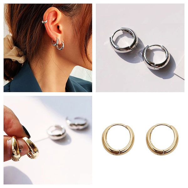 1pc Trendy Thick Hoops Earrings Round Circle Geometric Huggie Earrings Minimalist Mini Small Loop Hoop Huggie Earrings