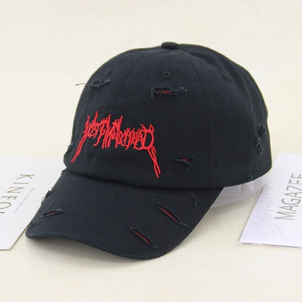 holes embroidered letter cap hat sun hat curved brim with a long baseball cap