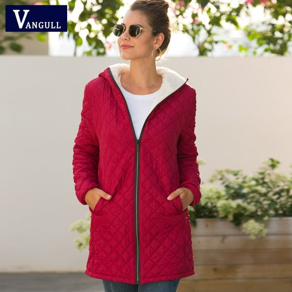 VANGULL Brand Women Cotton Parkas Autumn Winter Long Thick Jacket Female Clothing Ladies Velvet Lamb Hooded Outerwear