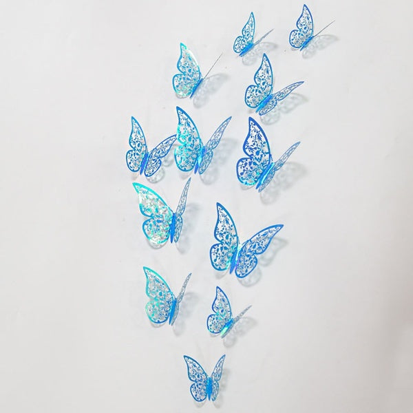 12Pcs-Pack Leaves Butterfly Stickers With 3D Three-dimensional Hollow Out Paper Wall Stickers For Wedding Birthday Party Home Room Cafe Shopwindow De