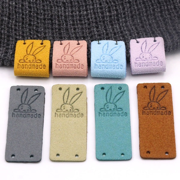 10-20-50Pcs Rabbit Handmade Tags For Handmade Label Kawaii Sewing Leather Tags For Hats Knitted Decorative Clothes Gifts Bags 2x5CM