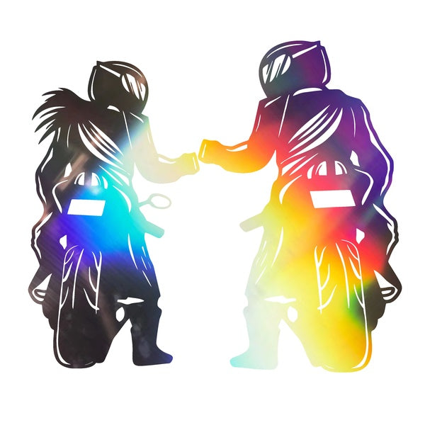 2pcs,6.2'' 16cm Girl Riders Fist Bump Biker Motorcycle Motorcyclist Decoration Stickers DieCut（No Background ) Night Reflective Stickers Vinyl Decal