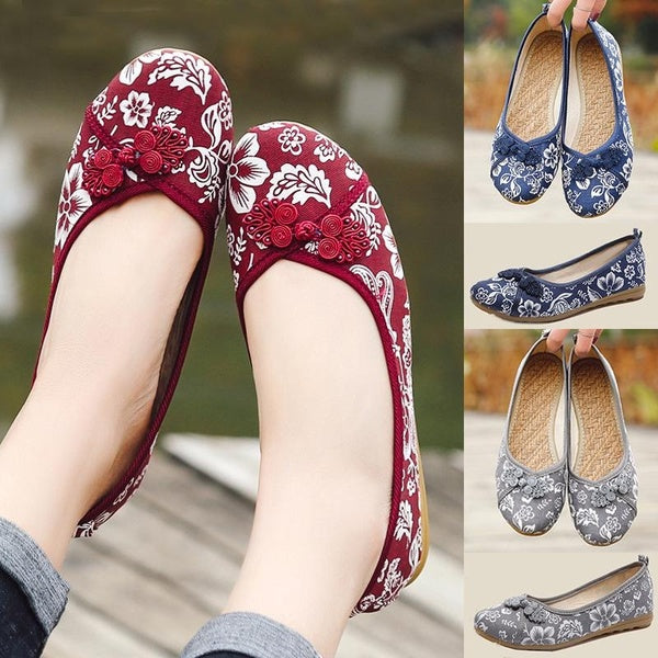 Canvas Shoes For Women Comfort Ballet Flats Shoes Chinese Cloth Walking Shoes Casual Slip On Shoes
