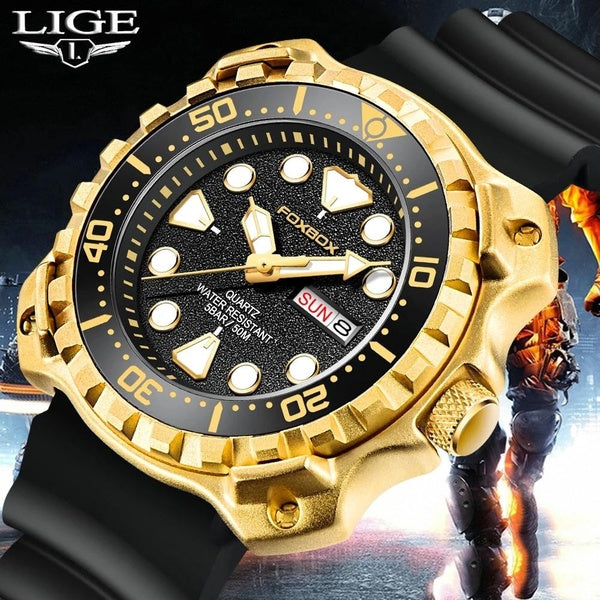 2023 Nouveau LIGE Marque Foxbox Hommes Montre De Luxe Or Chronographe Quartz Horloge 50 M Étanche Lumineux Plongée Montre-Bracelet Gents Montres Relo