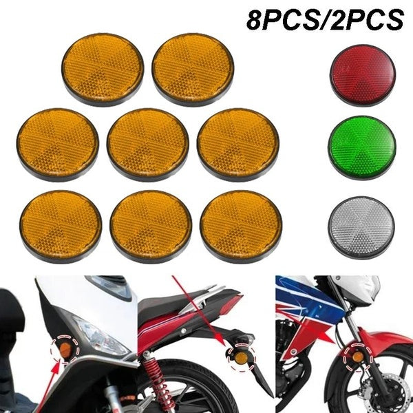 2-8Pcs 56mm Plastic Universal Round Reflective Warning Reflector with Adhesive Tape Waterproof Dustproof Night Warning Reflector for Motorcycle Bike