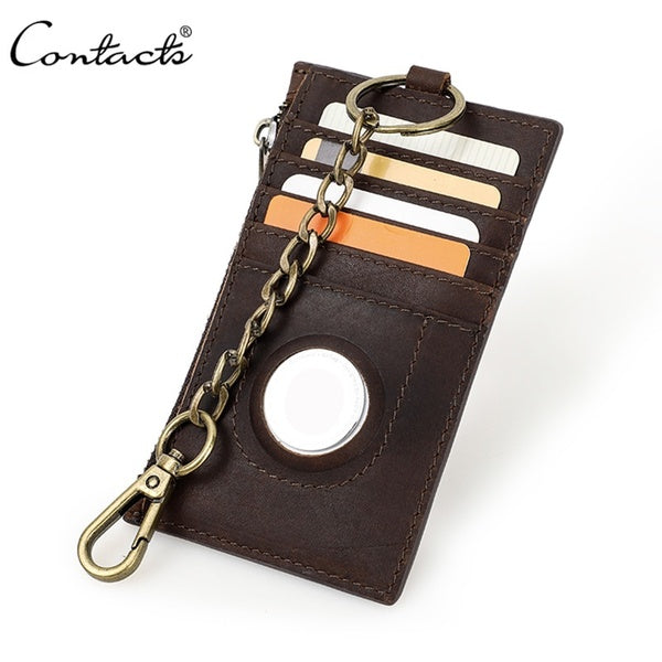 CONTACT'S hommes porte-cartes en cuir véritable portefeuille RFID Mini porte-clés pièces de monnaie poche mince porte-cartes Anti-perte avec couvertu