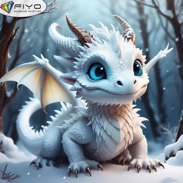 FIYO DIY 5D White Dragon Diamond Painting Full Drill with Number Kits Home and Kitchen Fashion Mosaic Diamond Painting Canvas Wall Decoration Gift Cr