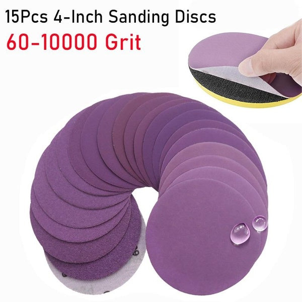 Disques de ponçage 15 pièces 4 pouces crochet et boucle papier de verre grain 60-10000 pour ponceuse orbitale aléatoire travail du bois automobile mé