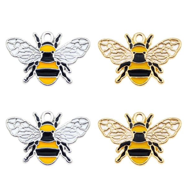20pcs Enamel Bee Animal Pendant Alloy Charms For Women Bracelet Making Accessory Handmade DIY Findings 17*26mm