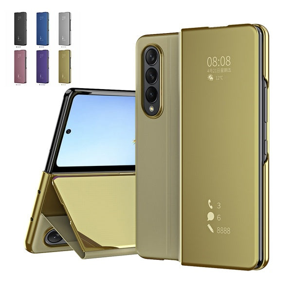 Luxe Smart Clear View Placage Miroir Téléphone Cas Flip Couverture En Cuir pour Samsung Galaxy Z Fold 4-3-2 Pour Samsung Gakaxy Z Fold 4 5g