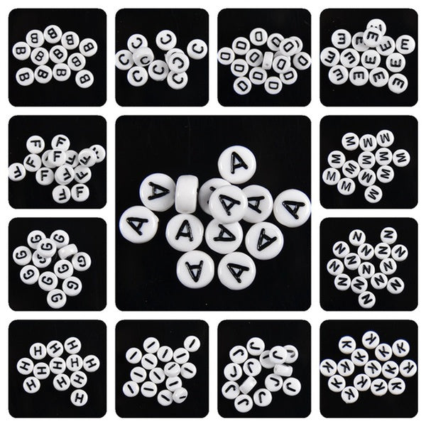 100pcs Alphabet Letters Acrylic Beads for Diy Bracelet Necklace Making 'A-Z' 26 Singer English Letter Round Bead Accessories 7mm Matron Inn