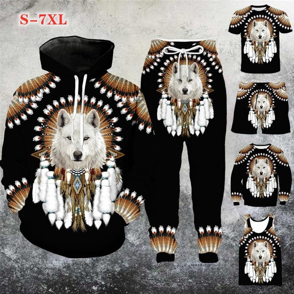 New Hot Plus-size S-7XL Selling Native Indian Wolf Men Women Printing Harajuku Style T Shirt -hoodies- Sweatshirts-pants-shorts-vest-Zip Hoodies