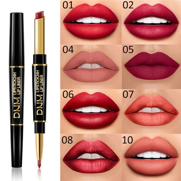 Double Head Lipstick & Lip Liner Brand DNM Do Not Fade Multi-function Pearl Matte Pen Waterproof Long-lasting Makeup