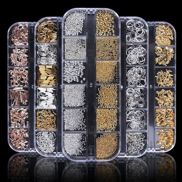 1Case Hollow 3D Nail Art Decorations Mix Metal Frame Nail Rivets Shiny Charm Strass Manicure Accessories Studs