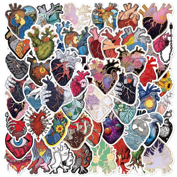 10-52Pcs Creative Heart Stickers for Human Organs Graffiti Stickers for DIY Luggage Laptop Skateboard Motorcycle Bicycle Stickers
