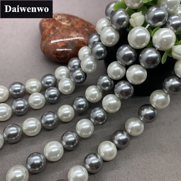 Placage Mixte Blanc Gris Océan Shell Perles Perles 6-8-10 - 12mm Rond Lâche DIY