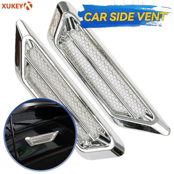 Xukey 2 pcs Plastique Chrome Universel De Voiture SUV Flux D'air Fender Side Body Vent Shark Gill Décoration Admission Autocollant Car Styling Access